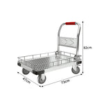 GROVIA Folding Platform Trolley with Guard Rails Reinforced Steel Deck Silent Wheels and Ergonomic Handle for Home Office and Warehouse Use - Silver
