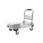 GROVIA Folding Platform Trolley with Guard Rails Reinforced Steel Deck Silent Wheels and Ergonomic Handle for Home Office and Warehouse Use - Silver