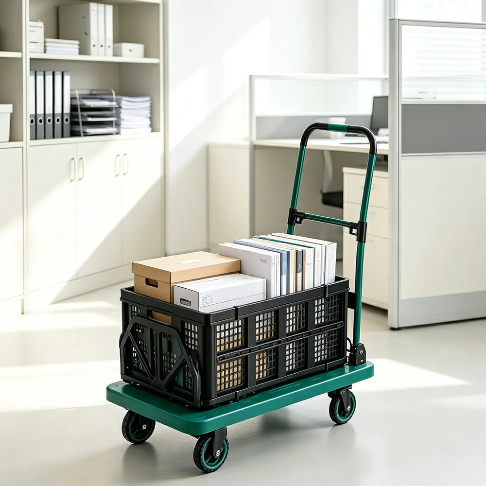 GROVIA 3 in 1 Folding Trolley Heavy Duty Cart with Brake Wheels Adjustable Handle for Warehouse Courier and Home Moving Use