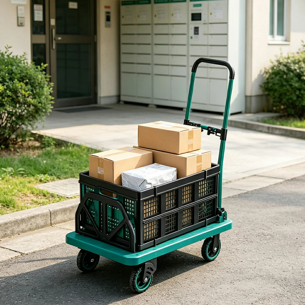 GROVIA 3 in 1 Folding Trolley Heavy Duty Cart with Brake Wheels Adjustable Handle for Warehouse Courier and Home Moving Use