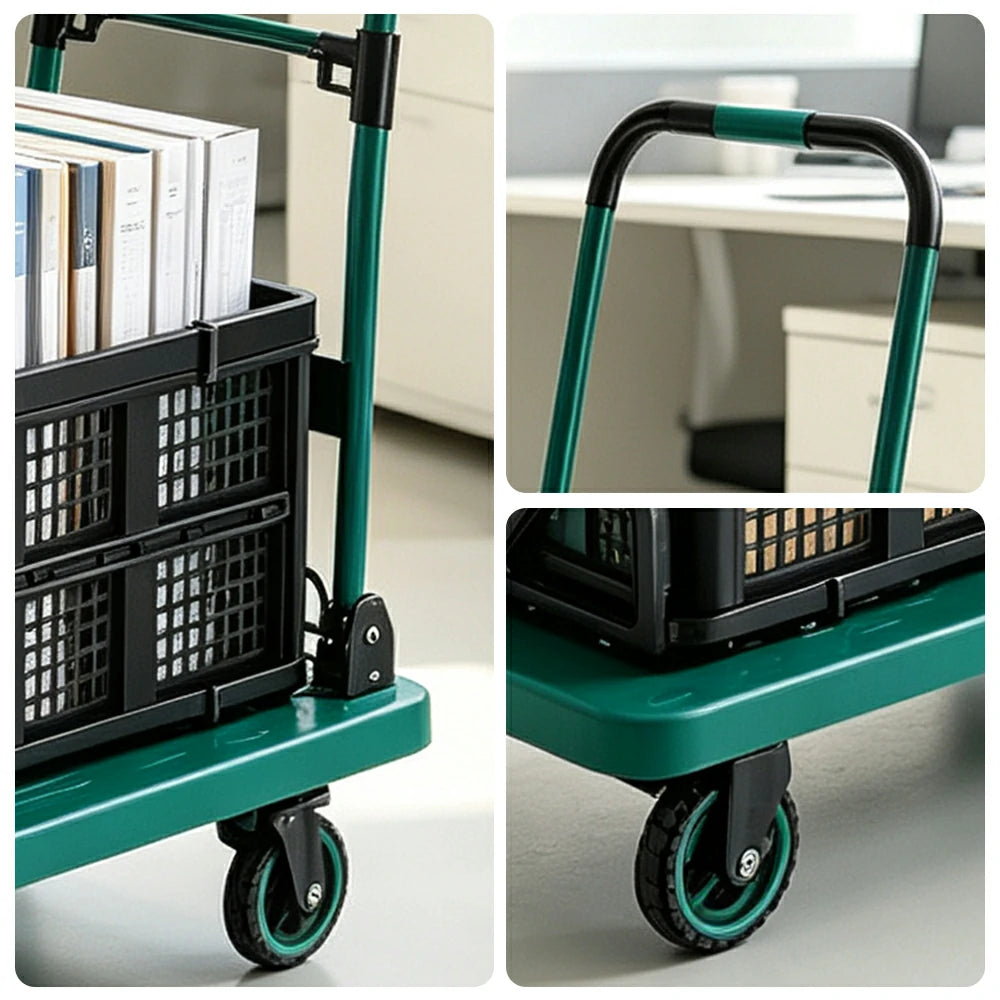 GROVIA 3 in 1 Folding Trolley Heavy Duty Cart with Brake Wheels Adjustable Handle for Warehouse Courier and Home Moving Use