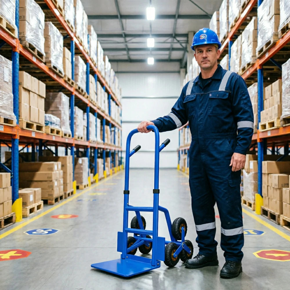 GROVIA Heavy Duty Stair Climbing Hand Truck Tri Wheel Trolley Reinforced Steel Frame Folding Design for Warehouse Delivery and Home Moving