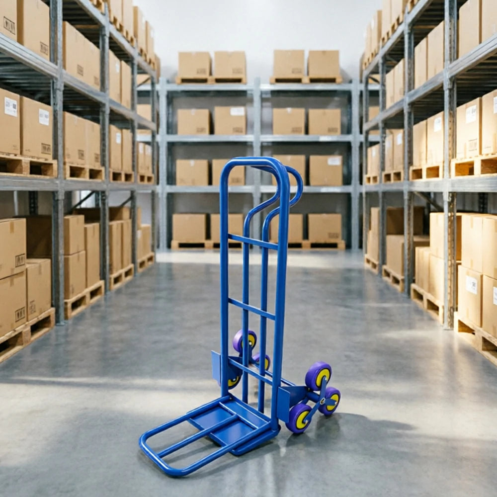 GROVIA Heavy Duty Stair Climbing Hand Truck Tri Wheel Trolley Reinforced Steel Frame Folding Cart for Warehouse Delivery and Home Moving