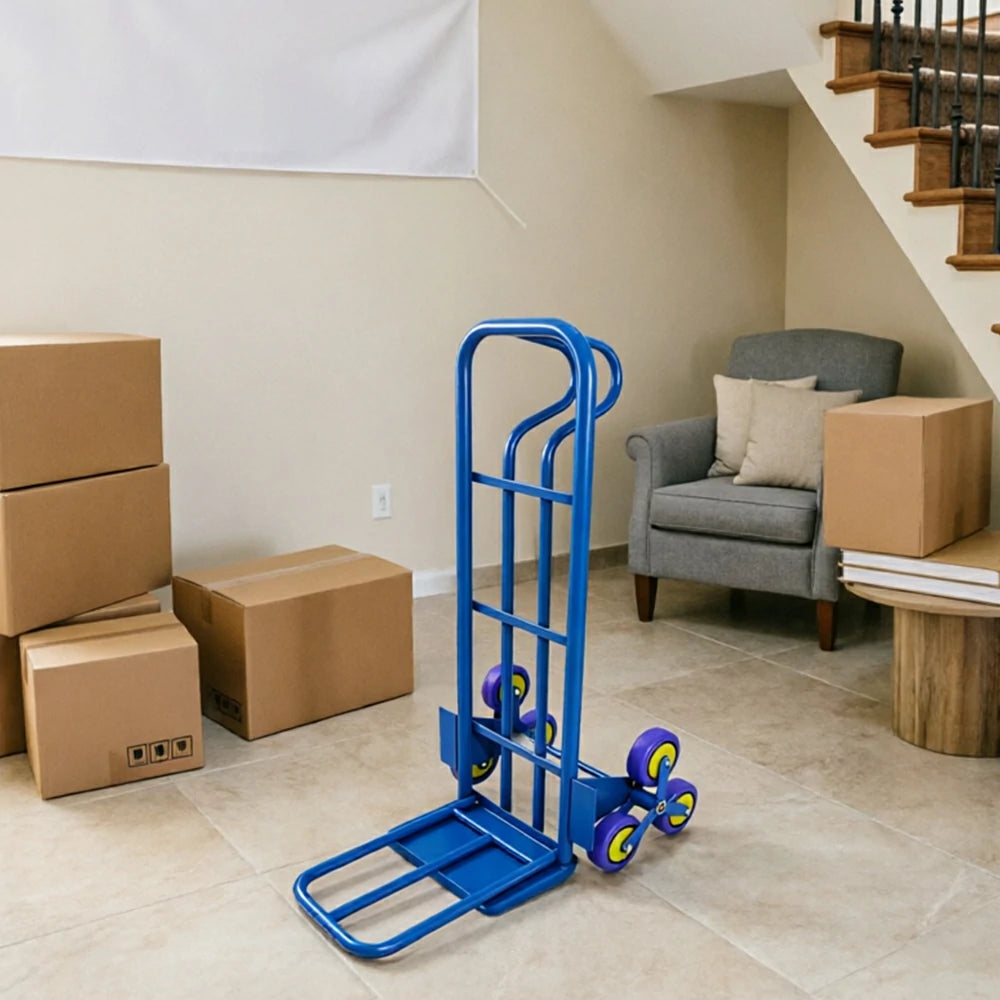 GROVIA Heavy Duty Stair Climbing Hand Truck Tri Wheel Trolley Reinforced Steel Frame Folding Cart for Warehouse Delivery and Home Moving