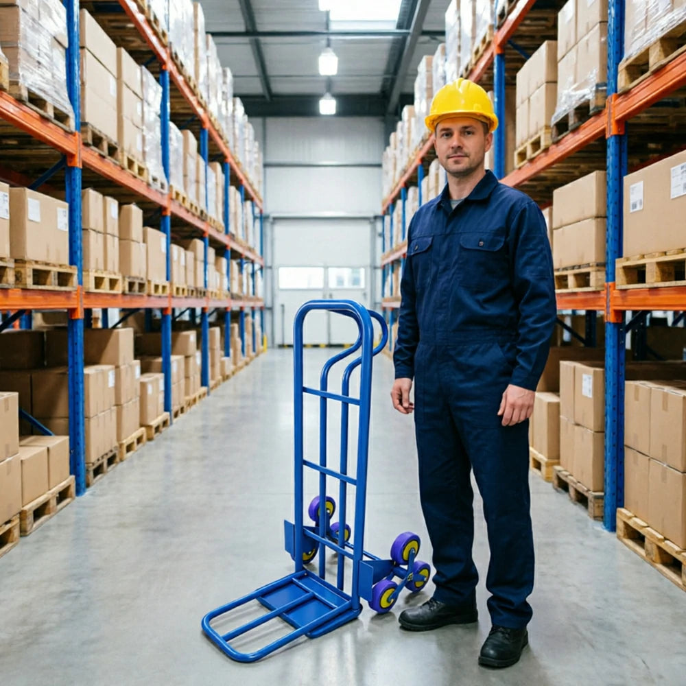 GROVIA Heavy Duty Stair Climbing Hand Truck Tri Wheel Trolley Reinforced Steel Frame Folding Cart for Warehouse Delivery and Home Moving