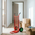 GROVIA Heavy Duty Folding Hand Truck with Dual Steel Base Triangular Support Structure Large Pneumatic Wheels for Commercial and Home Moving - Orange