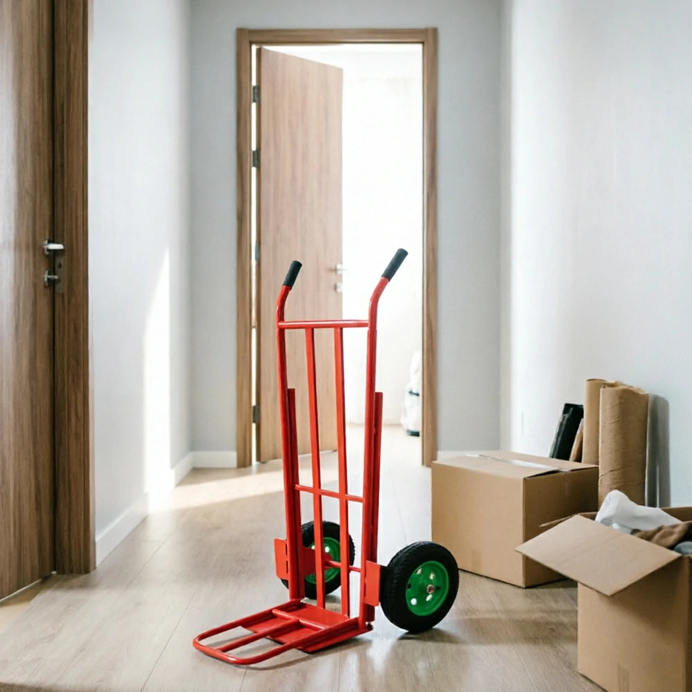 GROVIA Heavy Duty Folding Hand Truck with Dual Steel Base Triangular Support Structure Large Pneumatic Wheels for Commercial and Home Moving - Orange