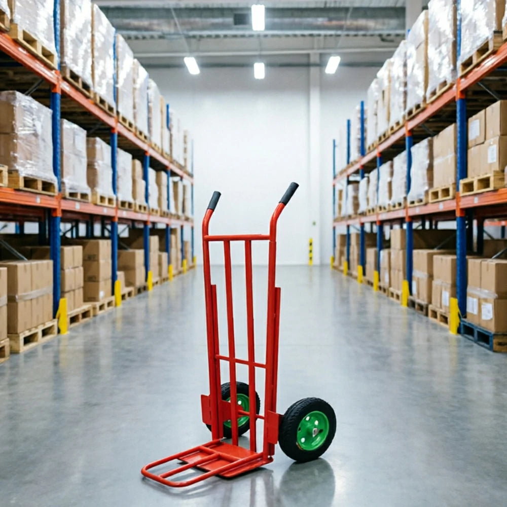 GROVIA Heavy Duty Folding Hand Truck with Dual Steel Base Triangular Support Structure Large Pneumatic Wheels for Commercial and Home Moving - Orange