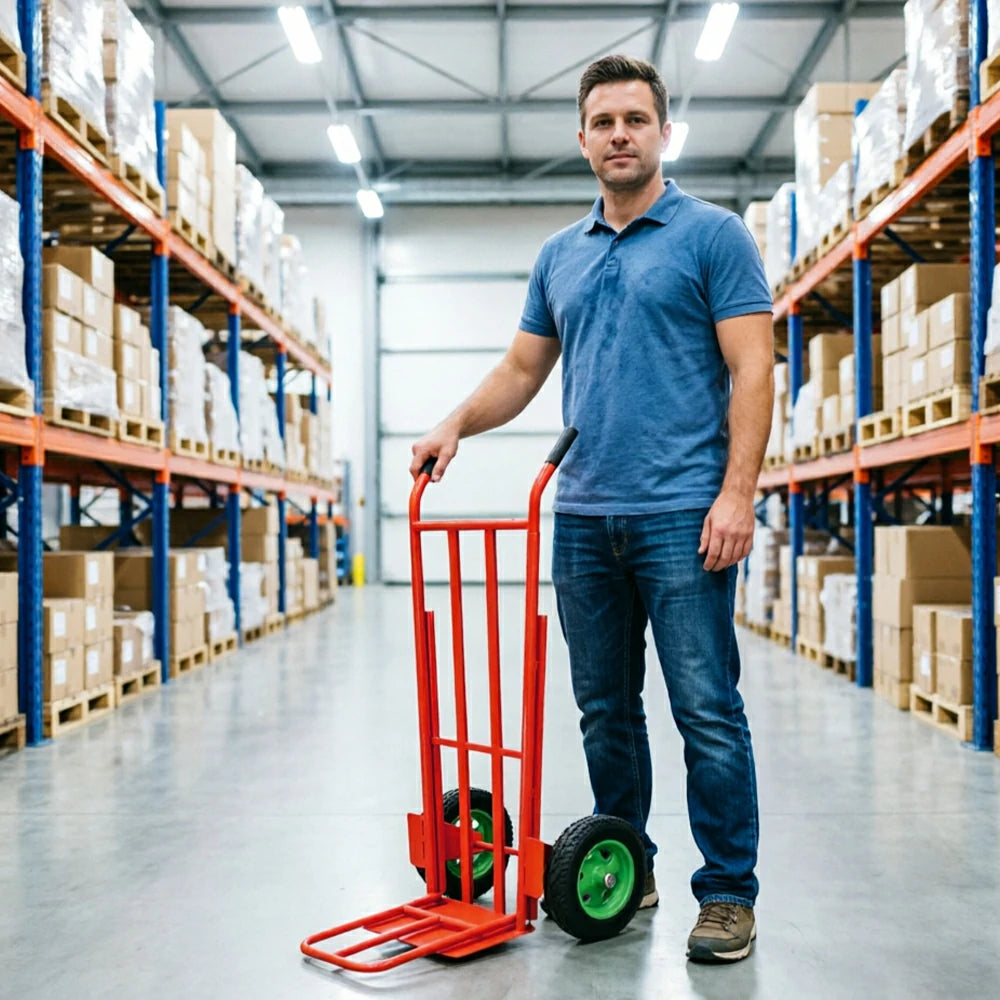 GROVIA Heavy Duty Folding Hand Truck with Dual Steel Base Triangular Support Structure Large Pneumatic Wheels for Commercial and Home Moving - Orange