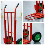 GROVIA Heavy Duty Folding Hand Truck with Dual Steel Base Triangular Support Structure Large Pneumatic Wheels for Commercial and Home Moving - Orange