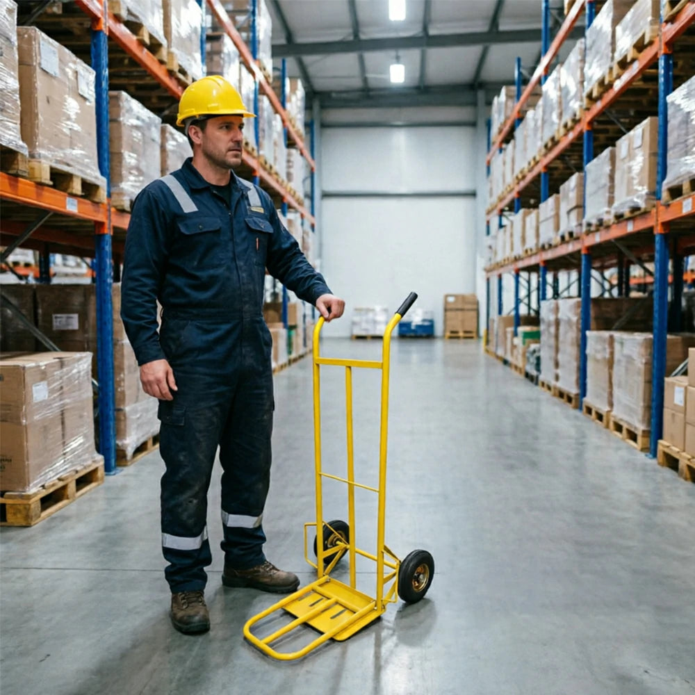 GROVIA Heavy Duty Folding Hand Truck with Dual Steel Base Triangular Support Structure Solid Rubber Wheels for Commercial and Home Moving - Yellow