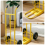 GROVIA Heavy Duty Folding Hand Truck with Dual Steel Base Triangular Support Structure Solid Rubber Wheels for Commercial and Home Moving - Yellow