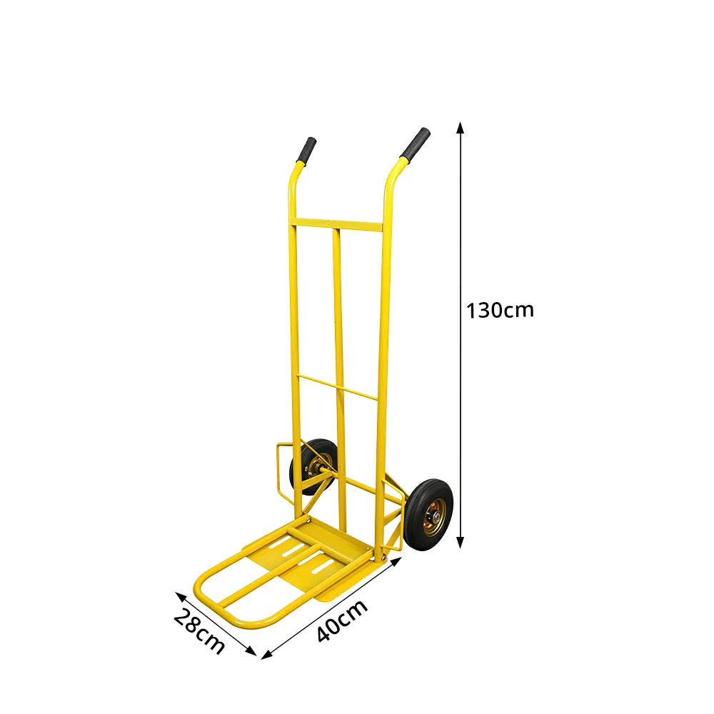 GROVIA Heavy Duty Folding Hand Truck with Dual Steel Base Triangular Support Structure Solid Rubber Wheels for Commercial and Home Moving - Yellow