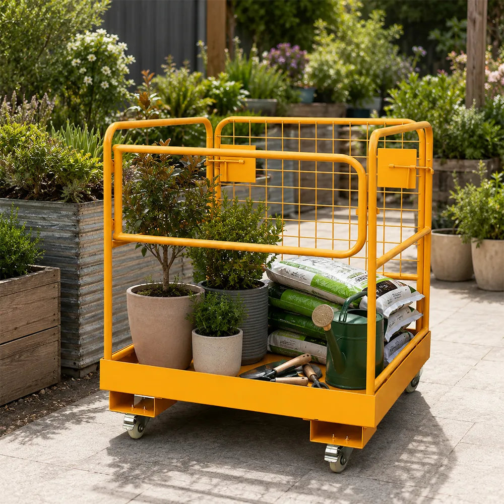 GROVIA Heavy-Duty Utility Trolley Reinforced Frame 360-Degree Swivel Wheels for Garden Warehouse Farm & Construction Use - Yellow