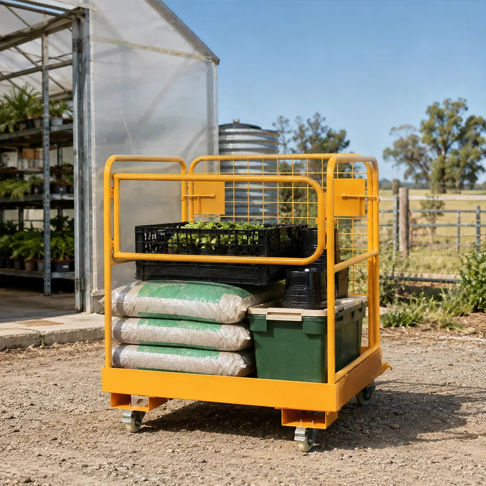 GROVIA Heavy-Duty Utility Trolley Reinforced Frame 360-Degree Swivel Wheels for Garden Warehouse Farm & Construction Use - Yellow