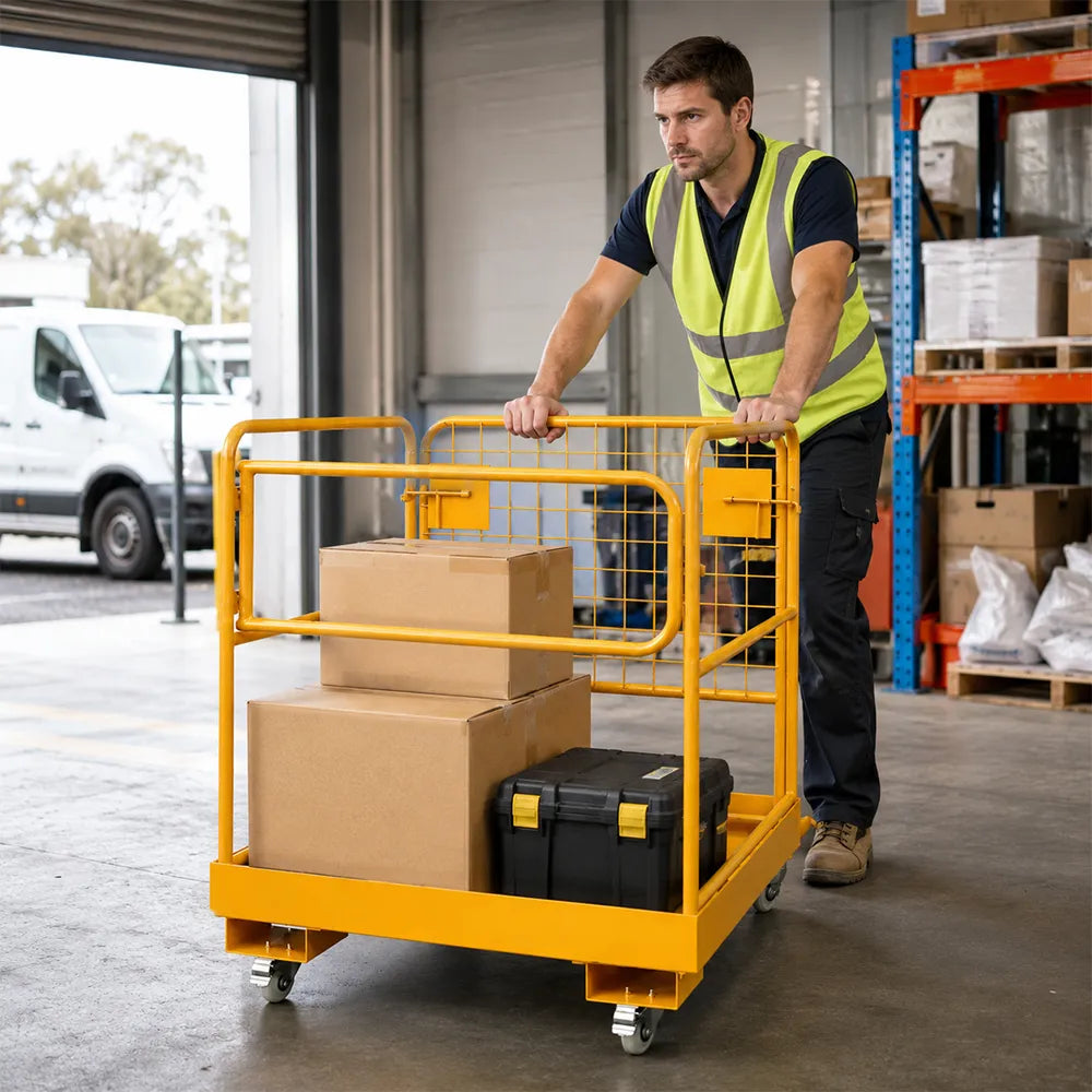 GROVIA Heavy-Duty Utility Trolley Reinforced Frame 360-Degree Swivel Wheels for Garden Warehouse Farm & Construction Use - Yellow