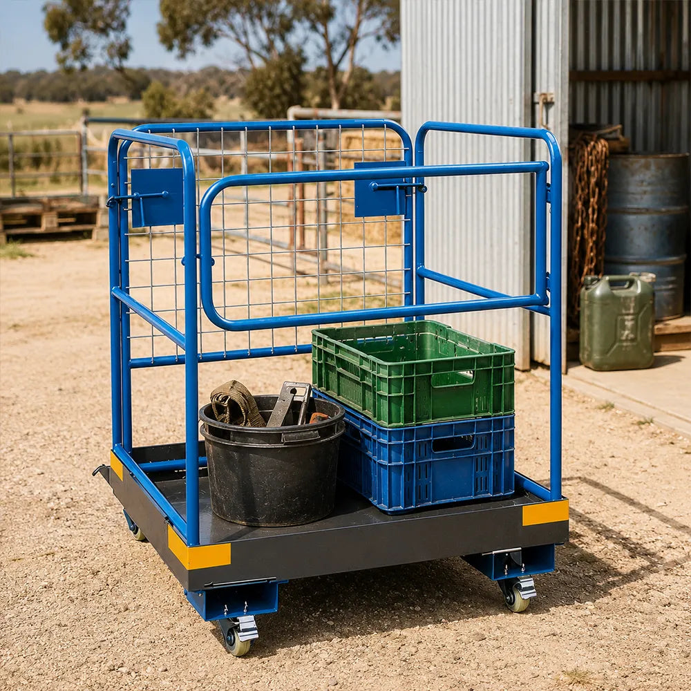 GROVIA Heavy-Duty Utility Trolley Reinforced Frame 360-Degree Swivel Wheels for Garden Warehouse Farm & Construction Use - Blue