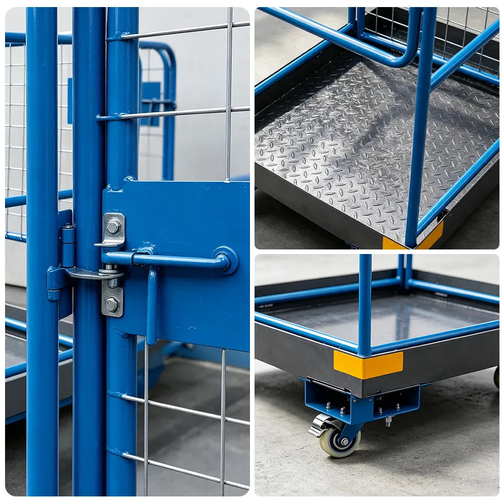 GROVIA Heavy-Duty Utility Trolley Reinforced Frame 360-Degree Swivel Wheels for Garden Warehouse Farm & Construction Use - Blue