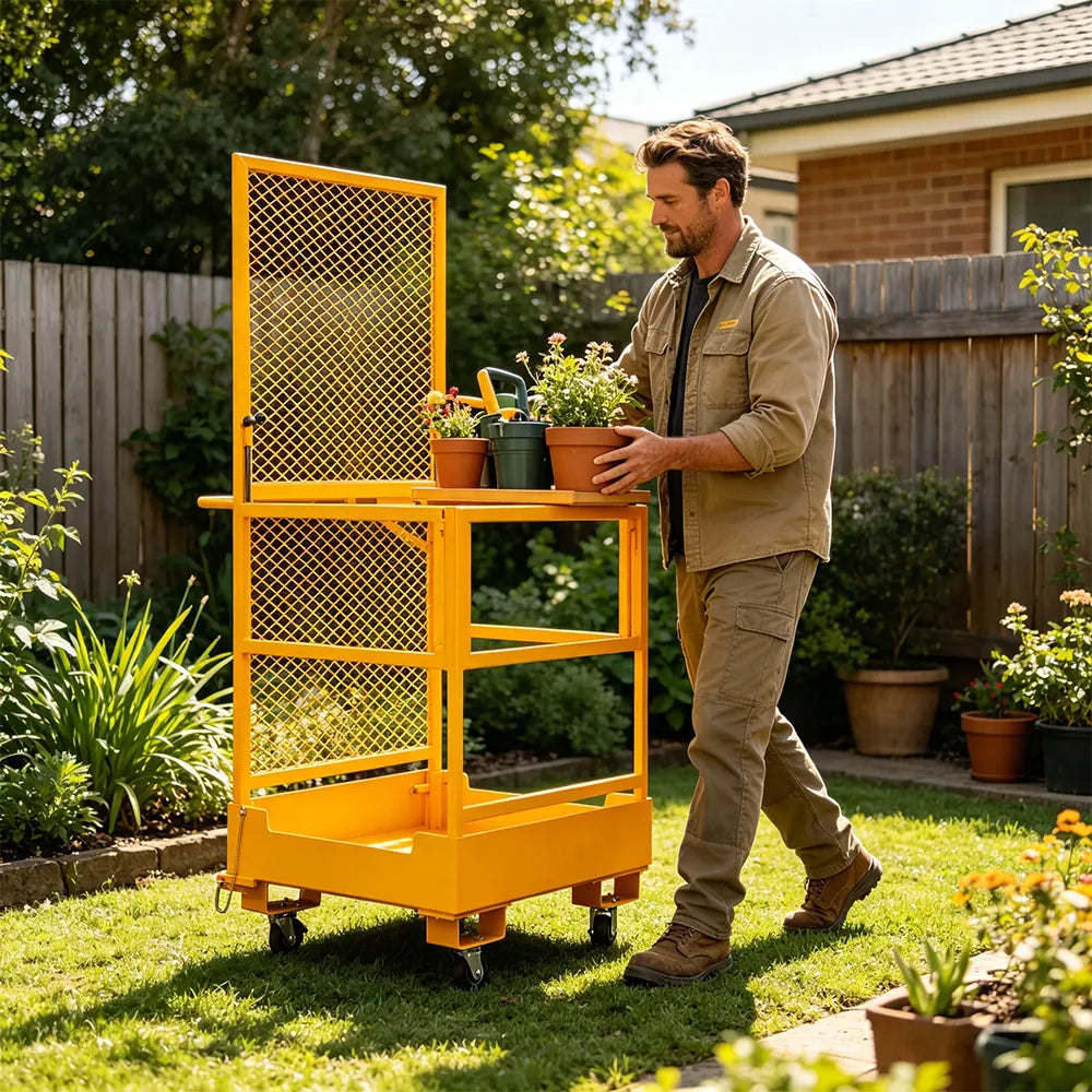 GROVIA Industrial Transport Trolley Anti-Slip Platform Powder-Coated Finish for Outdoor Warehouse Material Handling