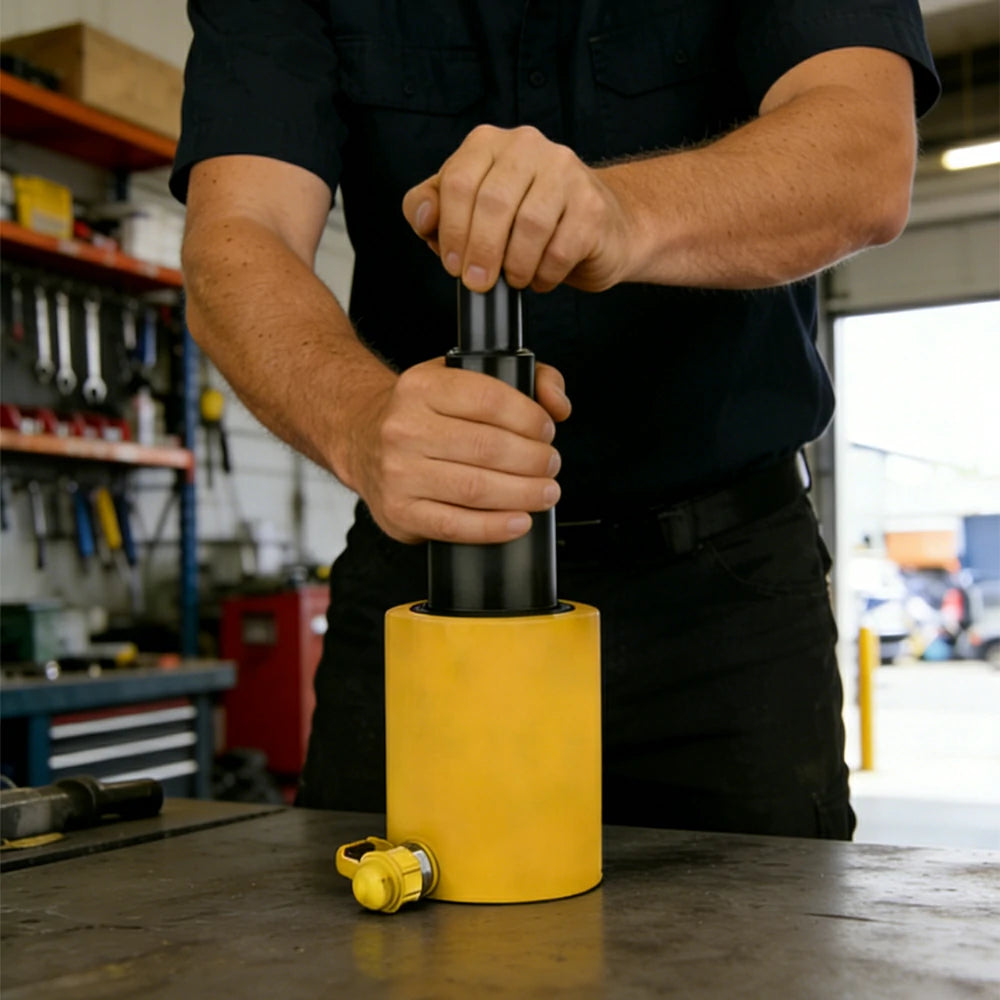 GROVIA 50T Multi Stage Hydraulic Jack 300mm Stroke Heavy Duty Industrial Lifting Equipment - Yellow