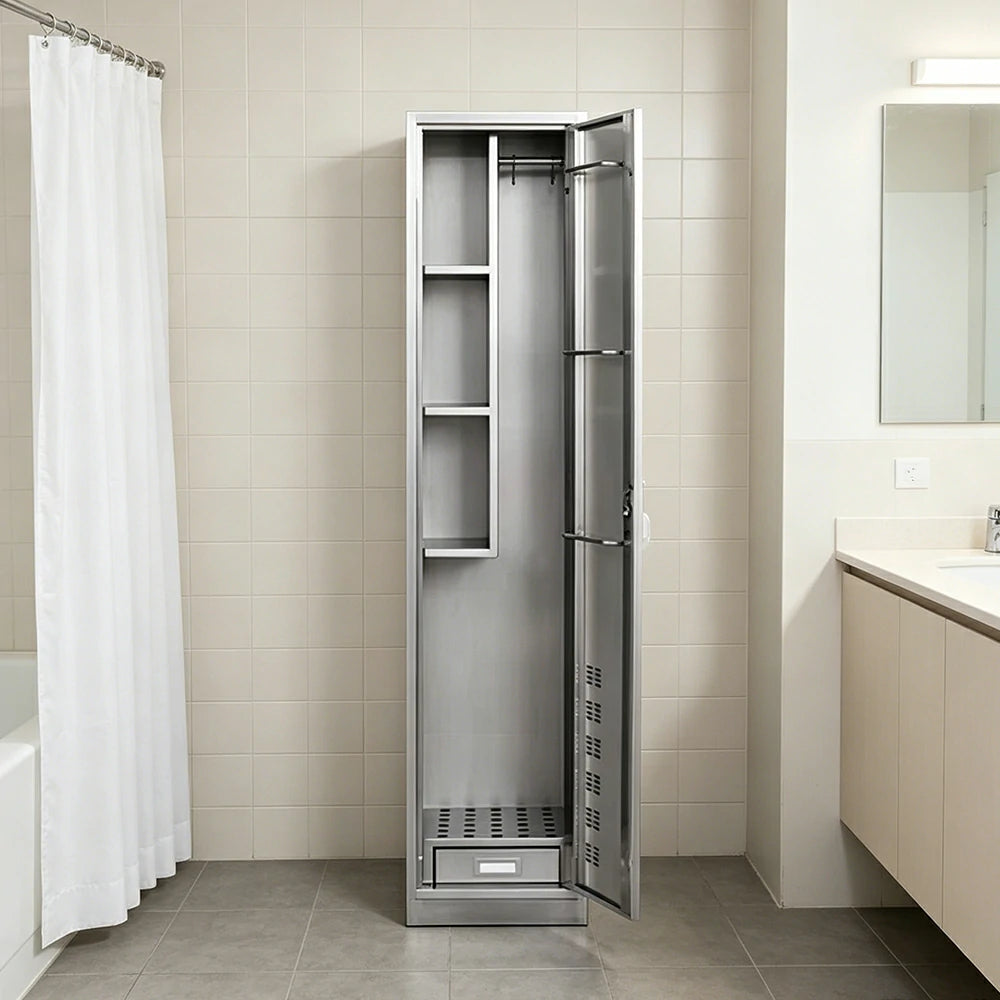 GROVIA 201 Stainless Steel Cleaning Cabinet Single Door 400mm Width Heavy Duty Storage Locker for Home Utility - Silver
