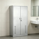 GROVIA 201 Stainless Steel Cleaning Cabinet Double Door 900mm Width Heavy Duty Storage Locker for Utility Room - Silver