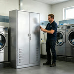 GROVIA 201 Stainless Steel Cleaning Cabinet Double Door 900mm Width Heavy Duty Storage Locker for Utility Room - Silver