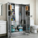 GROVIA 201 Stainless Steel Cleaning Cabinet Double Door 1200mm Width Heavy Duty Storage Locker for Utility Room - Silver