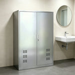 GROVIA 201 Stainless Steel Cleaning Cabinet Double Door 1200mm Width Heavy Duty Storage Locker for Utility Room - Silver
