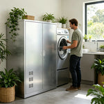 GROVIA 201 Stainless Steel Cleaning Cabinet Double Door 1200mm Width Heavy Duty Storage Locker for Utility Room - Silver