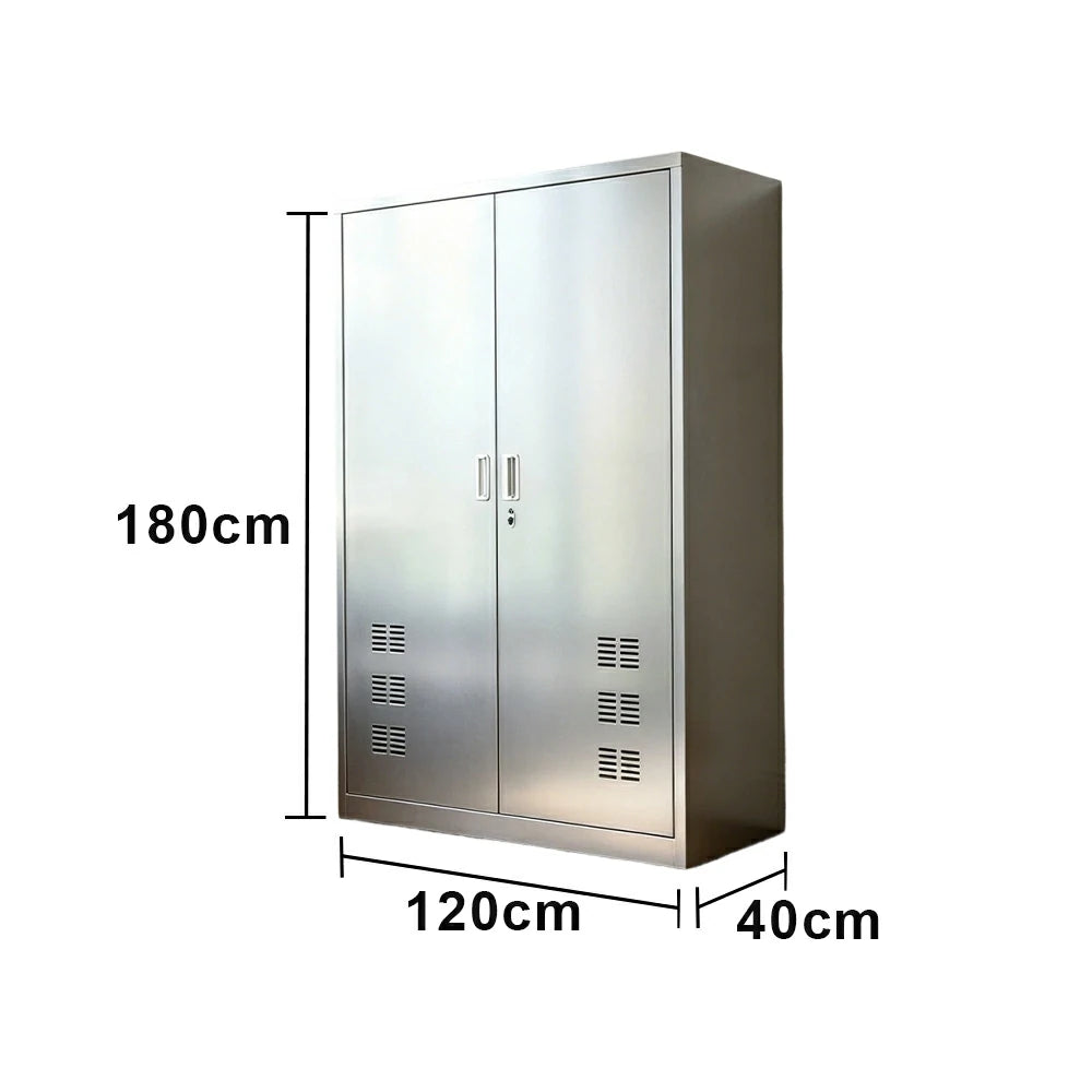 GROVIA 201 Stainless Steel Cleaning Cabinet Double Door 1200mm Width Heavy Duty Storage Locker for Utility Room - Silver