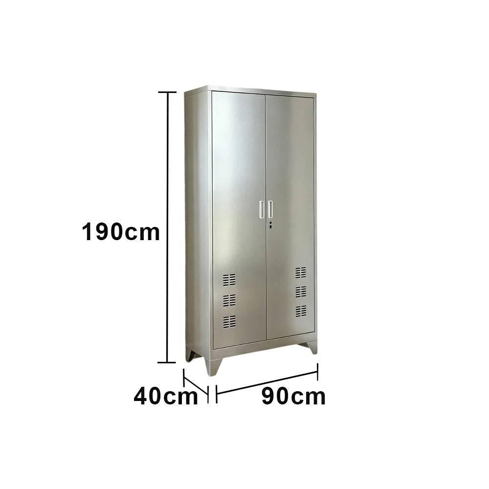 GROVIA 201 Stainless Steel Cleaning Cabinet Double Door Raised Base 900mm Width Heavy Duty Storage Locker for Utility Room - Silver