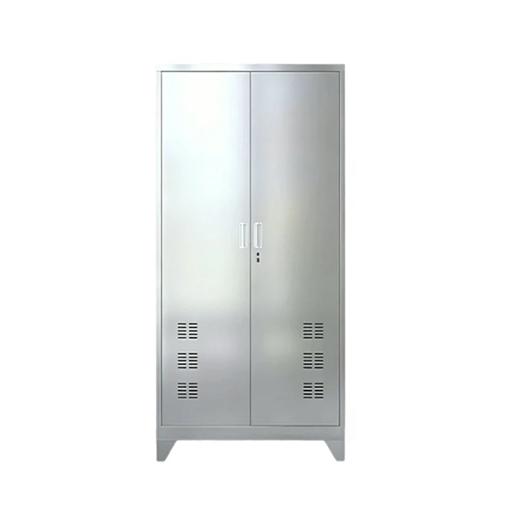 GROVIA 201 Stainless Steel Cleaning Cabinet Double Door Raised Base 900mm Width Heavy Duty Storage Locker for Utility Room - Silver