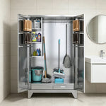 GROVIA 201 Stainless Steel Cleaning Cabinet Double Door Raised Base 1200mm Width Heavy Duty Storage Locker for Utility Room - Silver