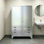 GROVIA 201 Stainless Steel Cleaning Cabinet Double Door Raised Base 1200mm Width Heavy Duty Storage Locker for Utility Room - Silver