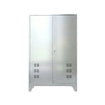 GROVIA 201 Stainless Steel Cleaning Cabinet Double Door Raised Base 1200mm Width Heavy Duty Storage Locker for Utility Room - Silver