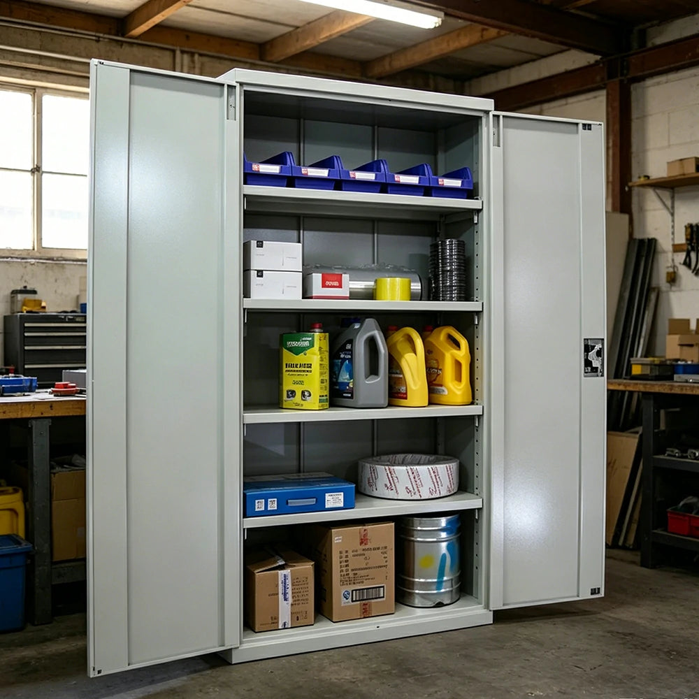 GROVIA Steel Storage Cabinet 1000x500x1800mm Heavy Duty Tool Organizer for Garage Warehouse - Grey White