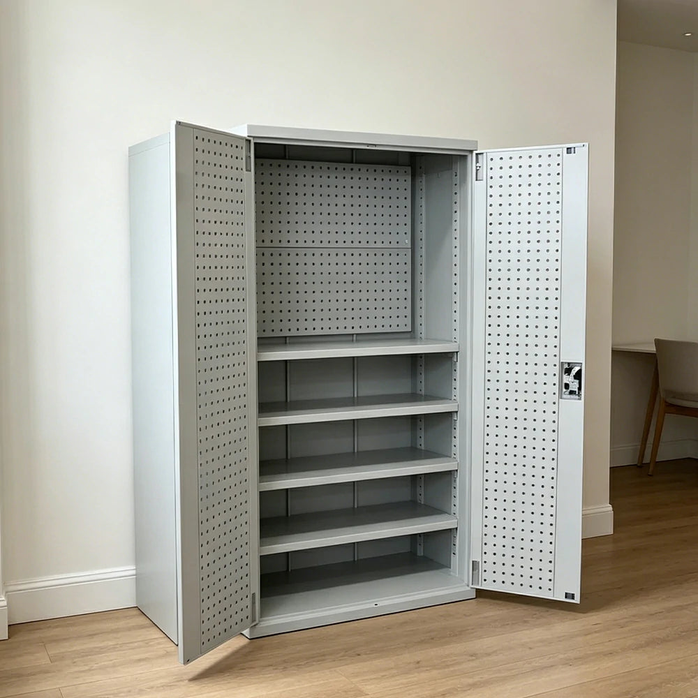 GROVIA Steel Storage Cabinet with Pegboard 1000x500x1800mm Heavy Duty Tool Organizer for Garage Workshop - Grey White