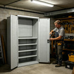 GROVIA Steel Storage Cabinet with Pegboard 1000x500x1800mm Heavy Duty Tool Organizer for Garage Workshop - Grey White