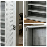 GROVIA Steel Storage Cabinet with Pegboard 1000x500x1800mm Heavy Duty Tool Organizer for Garage Workshop - Grey White