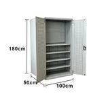 GROVIA Steel Storage Cabinet with Pegboard 1000x500x1800mm Heavy Duty Tool Organizer for Garage Workshop - Grey White