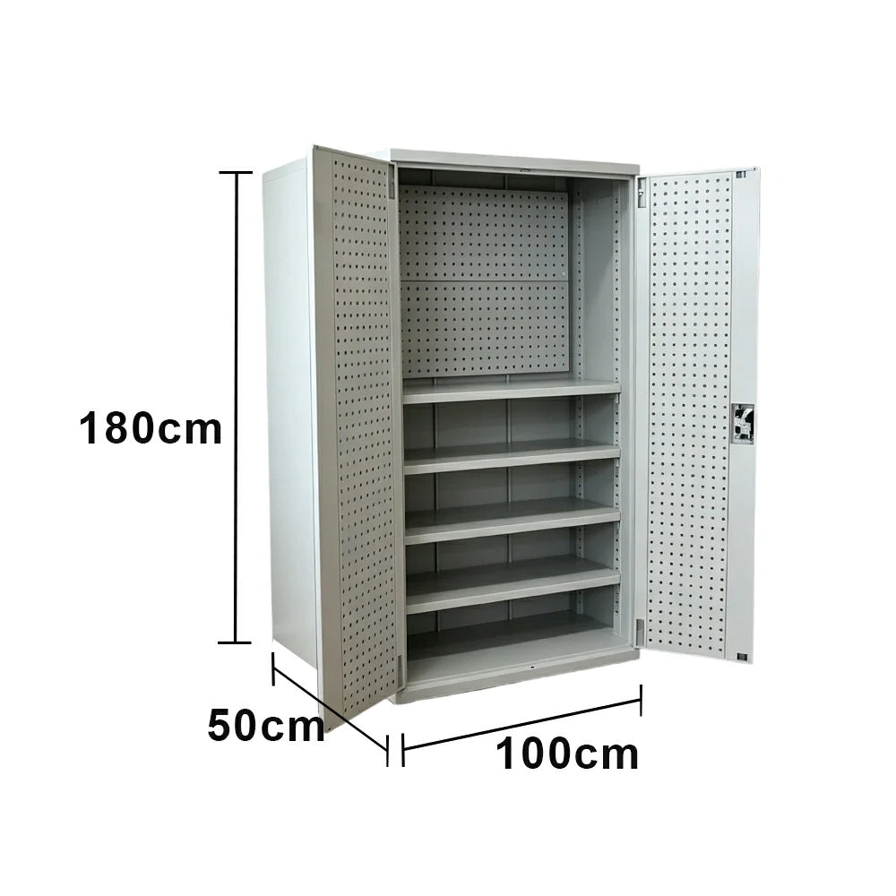GROVIA Steel Storage Cabinet with Pegboard 1000x500x1800mm Heavy Duty Tool Organizer for Garage Workshop - Grey White