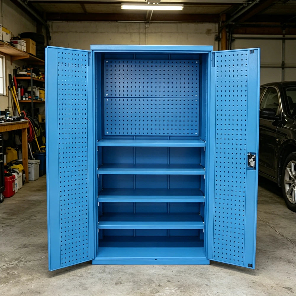 GROVIA Steel Storage Cabinet with Pegboard 1000x500x1800mm Heavy Duty Tool Organizer for Garage Workshop - Blue