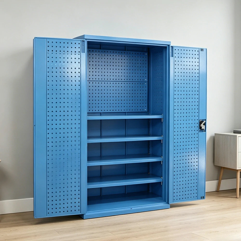 GROVIA Steel Storage Cabinet with Pegboard 1000x500x1800mm Heavy Duty Tool Organizer for Garage Workshop - Blue