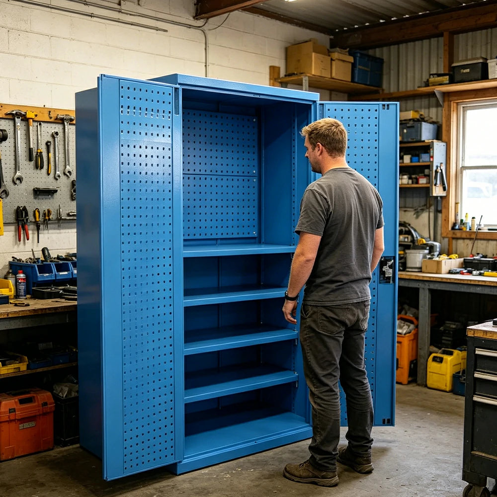 GROVIA Steel Storage Cabinet with Pegboard 1000x500x1800mm Heavy Duty Tool Organizer for Garage Workshop - Blue