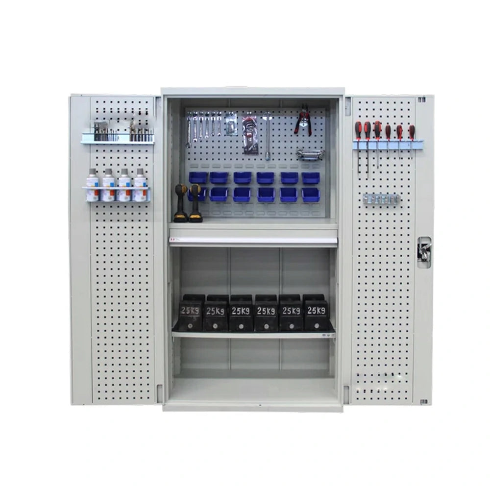 GROVIA Steel Storage Cabinet with Pegboard and Accessories 1000x500x1800mm Heavy Duty Tool Organizer for Garage Workshop - Grey White