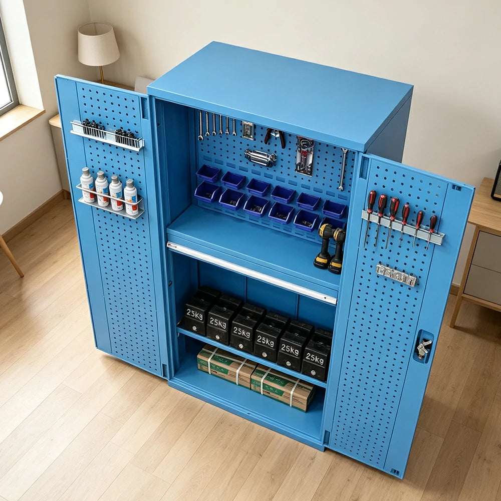 GROVIA Steel Storage Cabinet with Pegboard and Accessories 1000x500x1800mm Heavy Duty Tool Organizer for Garage Workshop - Blue