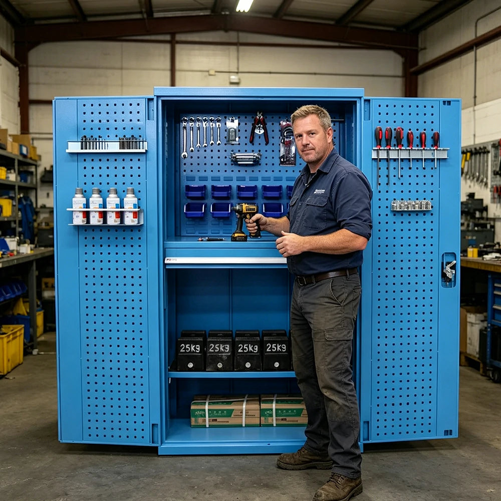 GROVIA Steel Storage Cabinet with Pegboard and Accessories 1000x500x1800mm Heavy Duty Tool Organizer for Garage Workshop - Blue