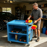 GROVIA Heavy Duty Tool Cart Triple Tier with Pegboard 75/90/100cm Rolling Storage Trolley for Garage Workshop - Blue
