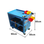 GROVIA Heavy Duty Tool Cart Triple Tier with Pegboard 75/90/100cm Rolling Storage Trolley for Garage Workshop - Blue